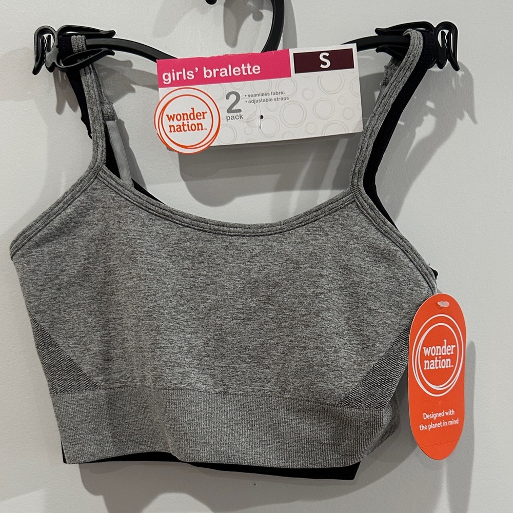 Wonder Nation Girls' Seamless Brami Recycled Bra, 2-Pack, Size Small - Picture 2 of 9